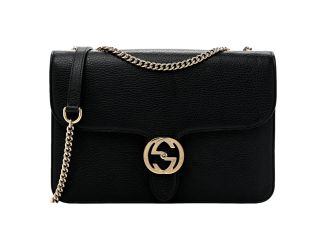 Gucci GG Marmont Crossbody Bag Black Pebbled Leather Gold Chain Interlocking GG