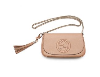 Gucci Soho Disco Beige GG Leather Tassel Chain Crossbody Flap Bag