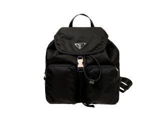 Prada Re-Nylon and Saffiano Leather Trim Medium Drawstring Rucksack Backpack in Black