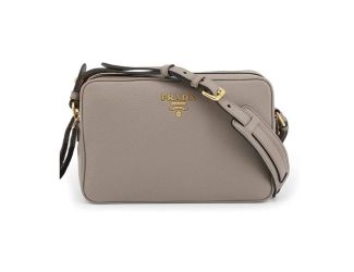 Prada Argilla Grey Vitello Phenix Leather Double Zip Cross Body Bag