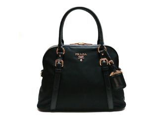 Prada Tessuto Nylon Saffiano Leather Black Satchel Bag