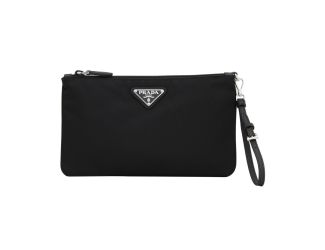 Prada Tessuto Nylon Black Triangle Logo Wristlet Clutch Pouch Bag