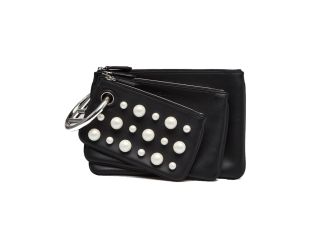 Fendi Black Leather Pearl Studded Triplette Multi Clutch Handbag