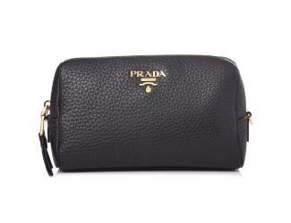 Prada Vitello Daino Black Leather Cosmetic Pouch
