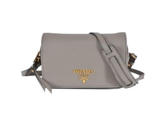 Prada Vitello Phenix Argilla Grey Leather Flap Crossbody Bag