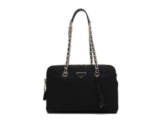 Prada Black Quilted Tessuto Nylon Shoulder Bag Chain Handles Lock and Key