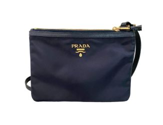 Prada Tessuto Nylon Blue Zip Calf Leather Cross Body Bag