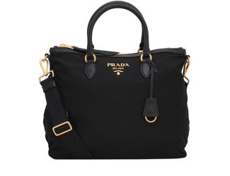Prada Black Tessuto Nylon Calf Leather Trim Satchel Tote Bag