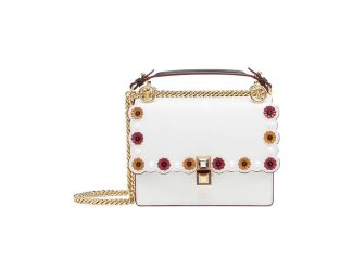 Fendi Kan I White Multi Color Flowers Leather Chain Bag