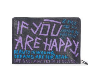 Balenciaga Bazar Graffiti Purple Blue Black Arena Leather Pouch