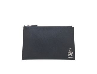Prada Black Saffiano Voyage Leather Clutch Document Holder