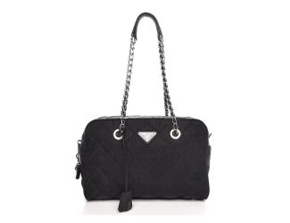 Prada Black Tessuto Nylon Quilted Small Shoulder Handbag 1BB072