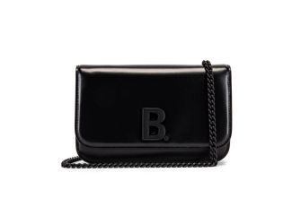 Balenciaga Black Shiny Calfskin Leather Chain Wallet Shoulder Bag
