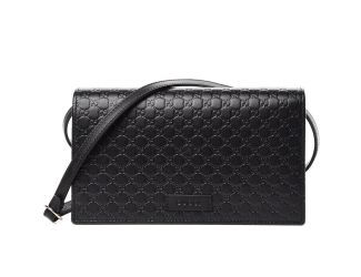Gucci Microguccissima GG Logo Black Leather Wallet Crossbody Handbag