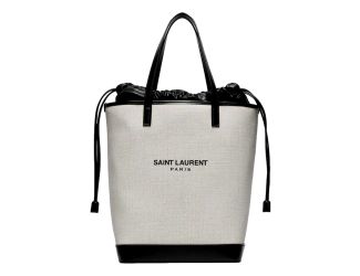 Saint Laurent Teddy White Coated Linen Drawstring Bucket Bag