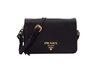 Prada Vitello Phenix Black Leather Flap Crossbody Bag