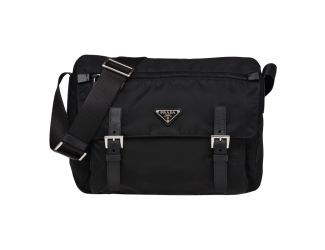 Prada Black Nylon Triangle Logo Messenger Bag