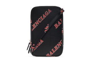 Balenciaga Black Calfskin Leather Sport Print Phone Holder Bag