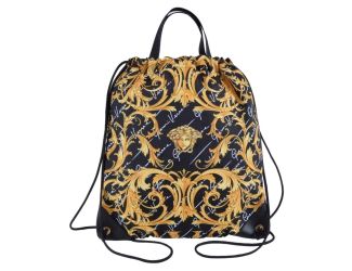 Versace Barocco Print Drawstring Backpack Black Nylon La Medusa Logo