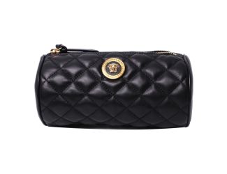 Versace Black Leather Medusa Quilted Cosmetic Bag