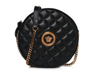 Versace La Medusa Quilted Black Leather Shoulder Bag Gold Medusa Logo