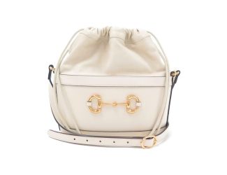 Gucci 1955 Horsebit White Leather Bucket Bag Drawstring Crossbody