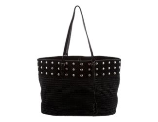 Saint Laurent Boucle Studded Black Raffia Leather Shopping Tote