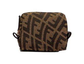 Fendi FF Vertigo Brown Canvas Small Travel Beauty Pouch Clutch Bag