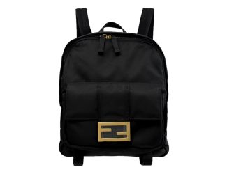 Fendi Baguette Black Nylon Small Backpack Travel Bag Gold Logo