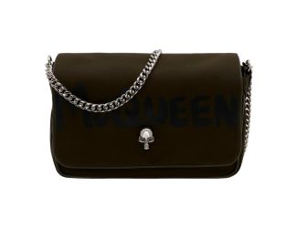 Alexander McQueen Army Green Nylon Graffiti Skull Shoulder Bag