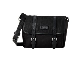 Gucci GG Monogram Nylon Leather Messenger Bag Black Double Buckle Flap
