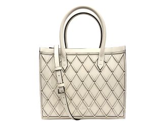 Valentino Garavani Beehive Lattice Ivory Studded Leather Crossbody Tote