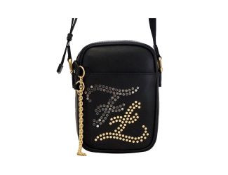 Fendi Karligraphy Studded Black Leather Small Crossbody Bag