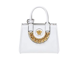 Versace La Medusa White Leather Small Crossbody Tote Bag Gold Plaque Chain