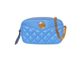 Versace La Medusa Blue Quilted Small Camera Crossbody Bag