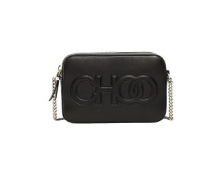 Jimmy Choo Balti Embossed Black Leather Camera Crossbody Bag
