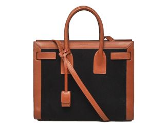 Saint Laurent Sac De Jour Black Canvas and Brown Leather Satchel