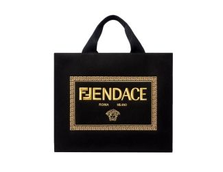 Fendi x Versace Fendace Black Canvas Convertible Large Shopping Tote
