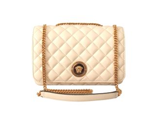 Versace La Medusa Beige Quilted Lamb Leather Large Shoulder Bag