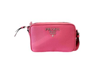 Prada Vitello Phenix Pink Leather Silver Logo Small Camera Crossbody Bag