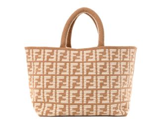 Fendi FF Cammello Large Shopper Tote Beige Knitted Cashmere Bag