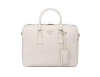 Prada Saffiano Ivory Leather Satchel Weekender Travel Tote Bag Crossbody