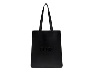 Fendi Roma Embossed Logo Black Calf Leather Large Shopping Tote Bag