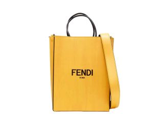 Fendi Roma 2Way Embossed Yellow Leather Crossbody Shopping Tote Bag