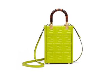 Fendi FF Zucca Mini Sunshine Shopper Tote Crossbody Bag Green Leather