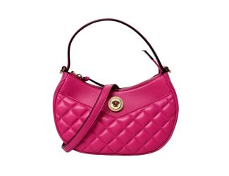 Versace La Medusa Pink Quilted Leather Half Moon Bag Gold Chain Crossbody