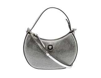Versace La Medusa Crystal Half Moon Hobo Shoulder Crossbody Bag Silver