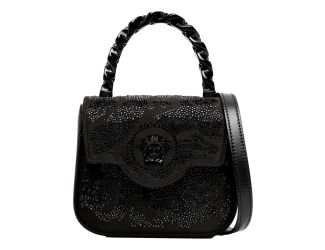 Versace La Medusa Crystal Mini Top Handle Tote Crossbody Black Silk