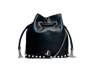 Jimmy Choo Marcheline Pearl Small Bucket Crossbody Bag Black