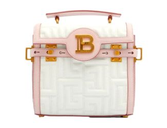 Balmain B-Buzz 23 Pink White Tote Crossbody Shoulder Bag Quilted Leather